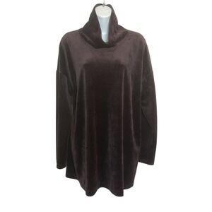 Pure J Jill Womens Med Velvet Cowl Neck Tunic Top Long Sleeve Velour Dark Purple